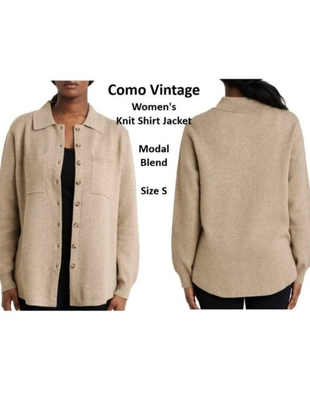 Como Vintage Shacket Knit Shirt Jacket Brown Tan Button Up Women's Size S